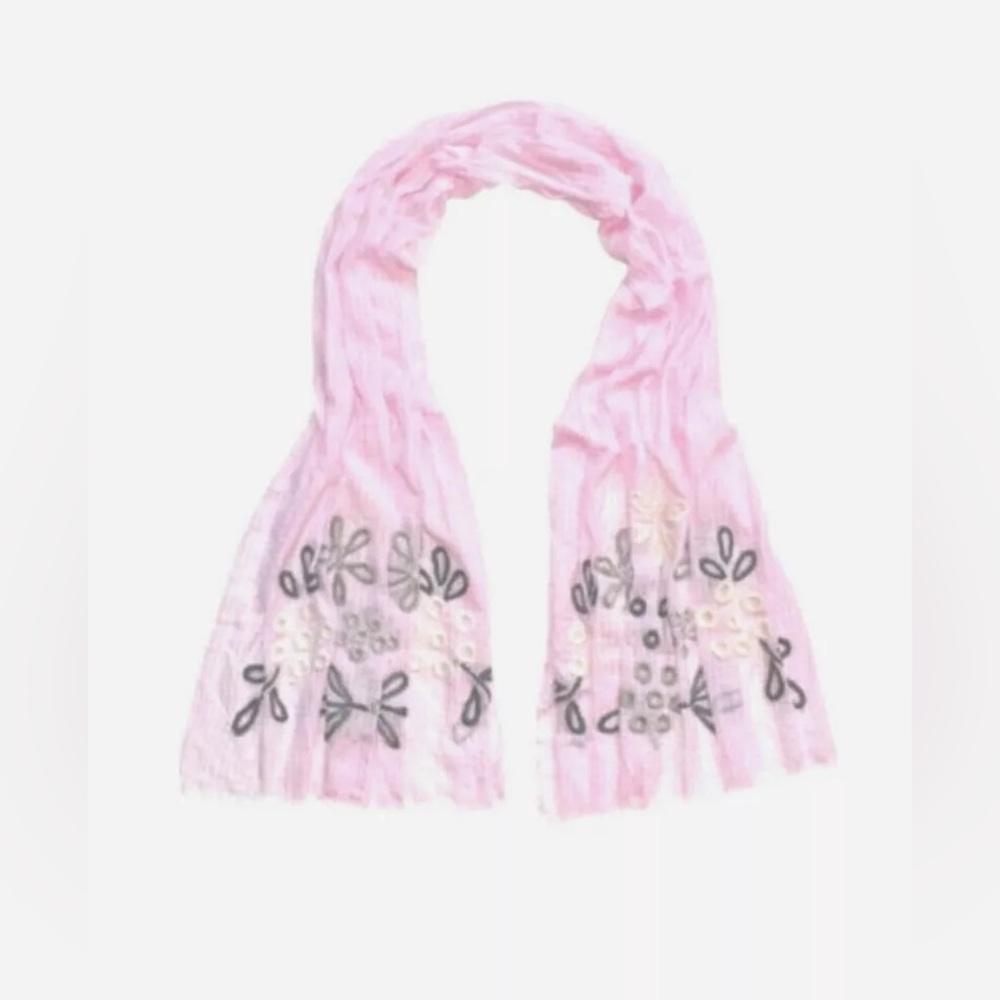 Fraas Gingham Floral Oblong Scarf OS  -Rose-